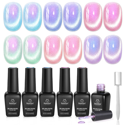 beetles Cat Eye Gel Nail Polish Set with 6 colours packaging