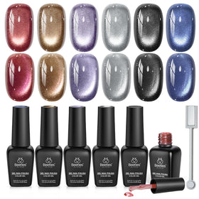 beetles Cat Eye Gel Nail Polish Set with 6 glitter colours