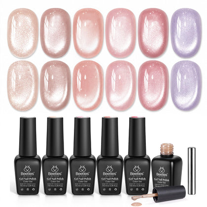 beetles Cat Eye Gel Nail Polish Set with 6 glitter colours front view