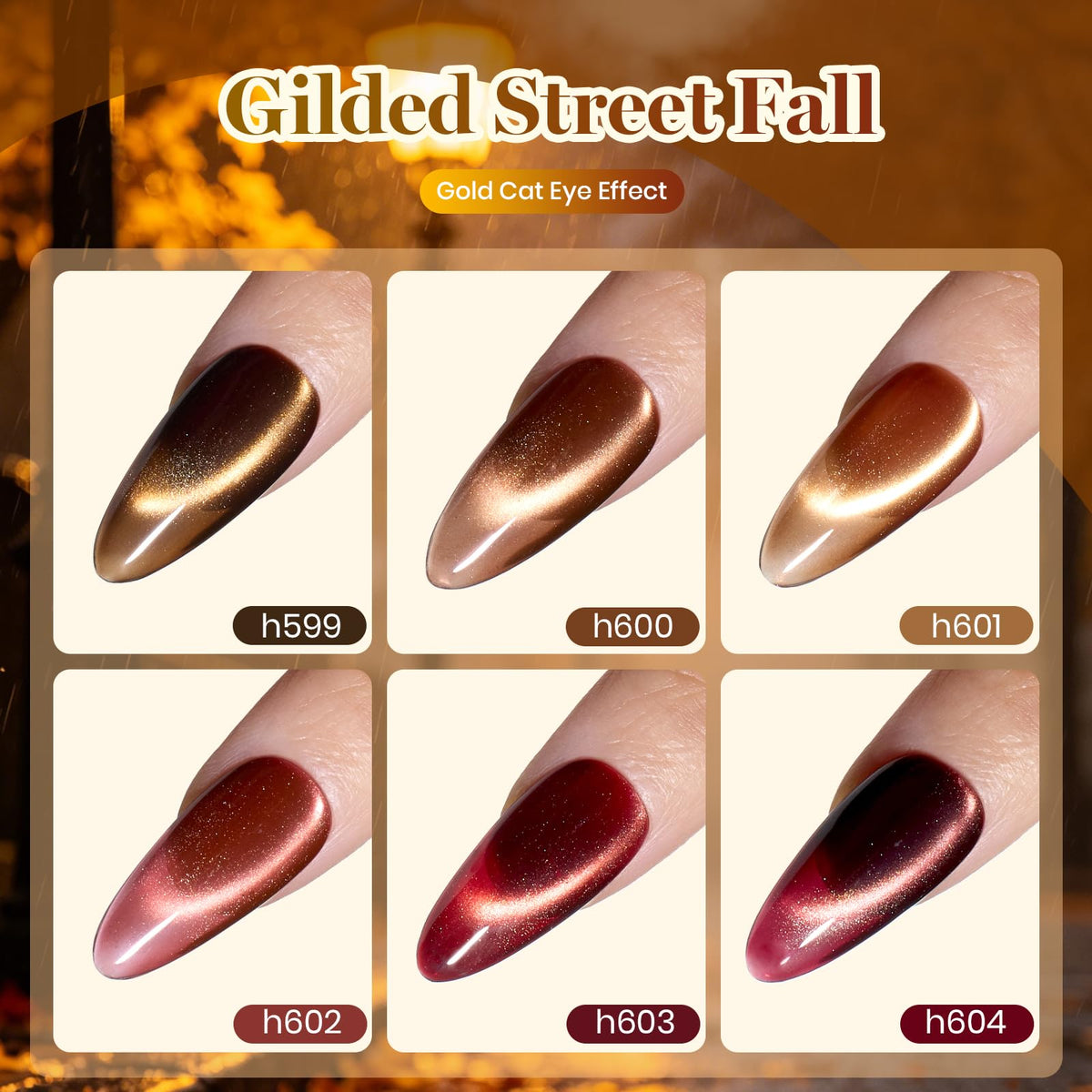 beetles Cat Eye Gel Nail Polish Set with copper gold shade