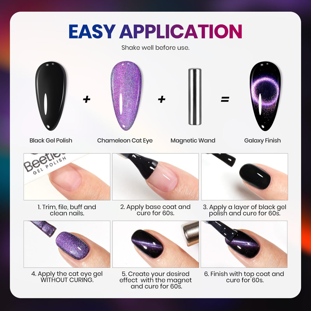 beetles Cat Eye Gel Nail Polish Set with glitter effect