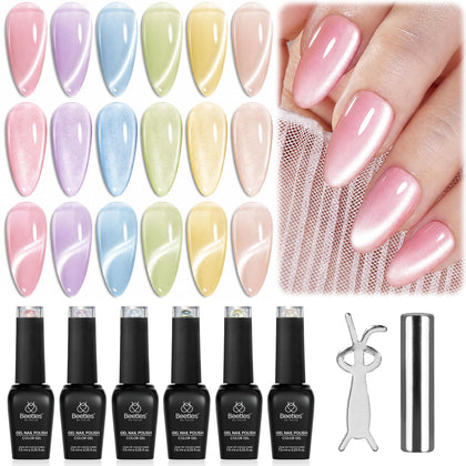 beetles Cat Eye Gel Nail Polish Set with six pastel colours