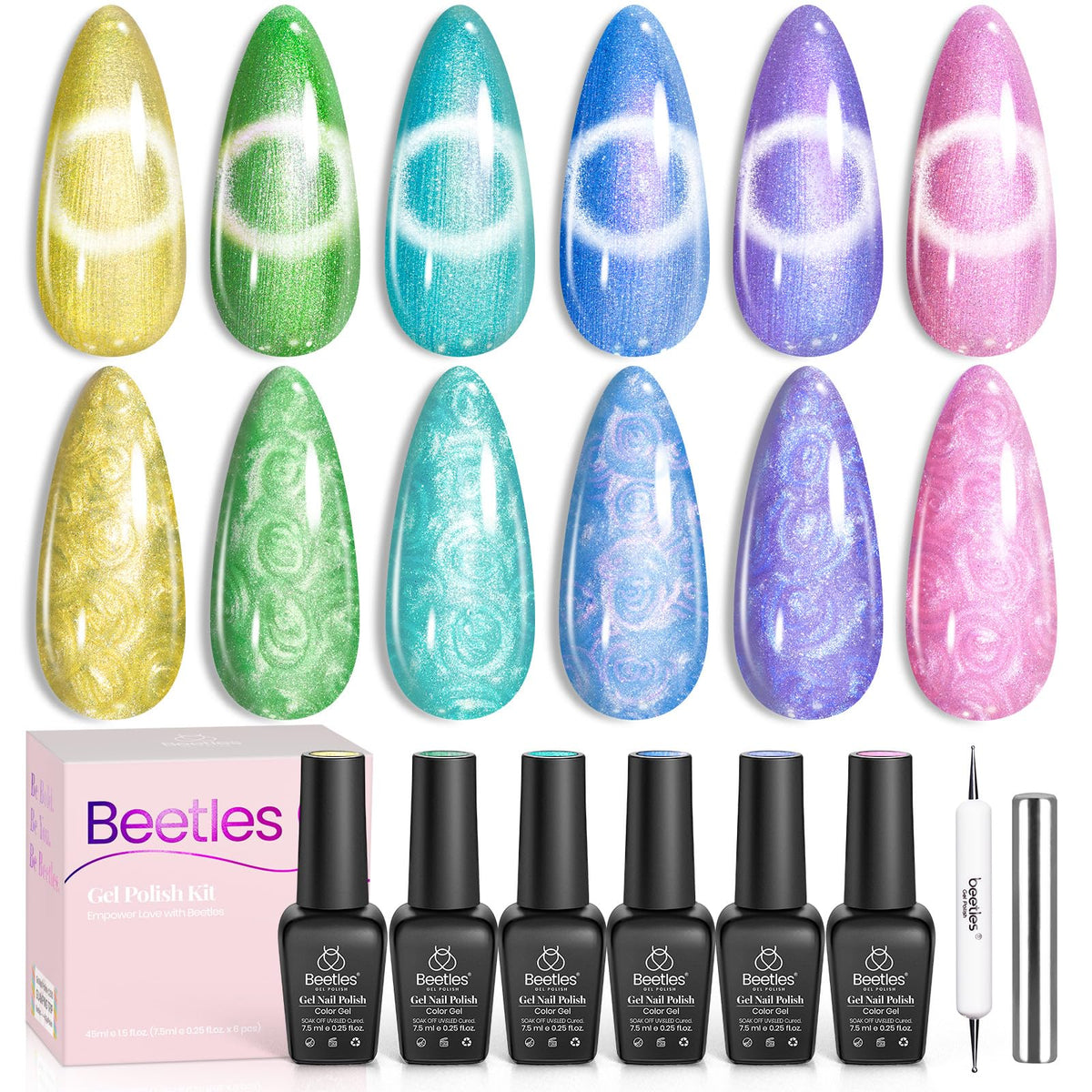 Beetles Cat Eye Gel Nail Polish Set with six vibrant colours