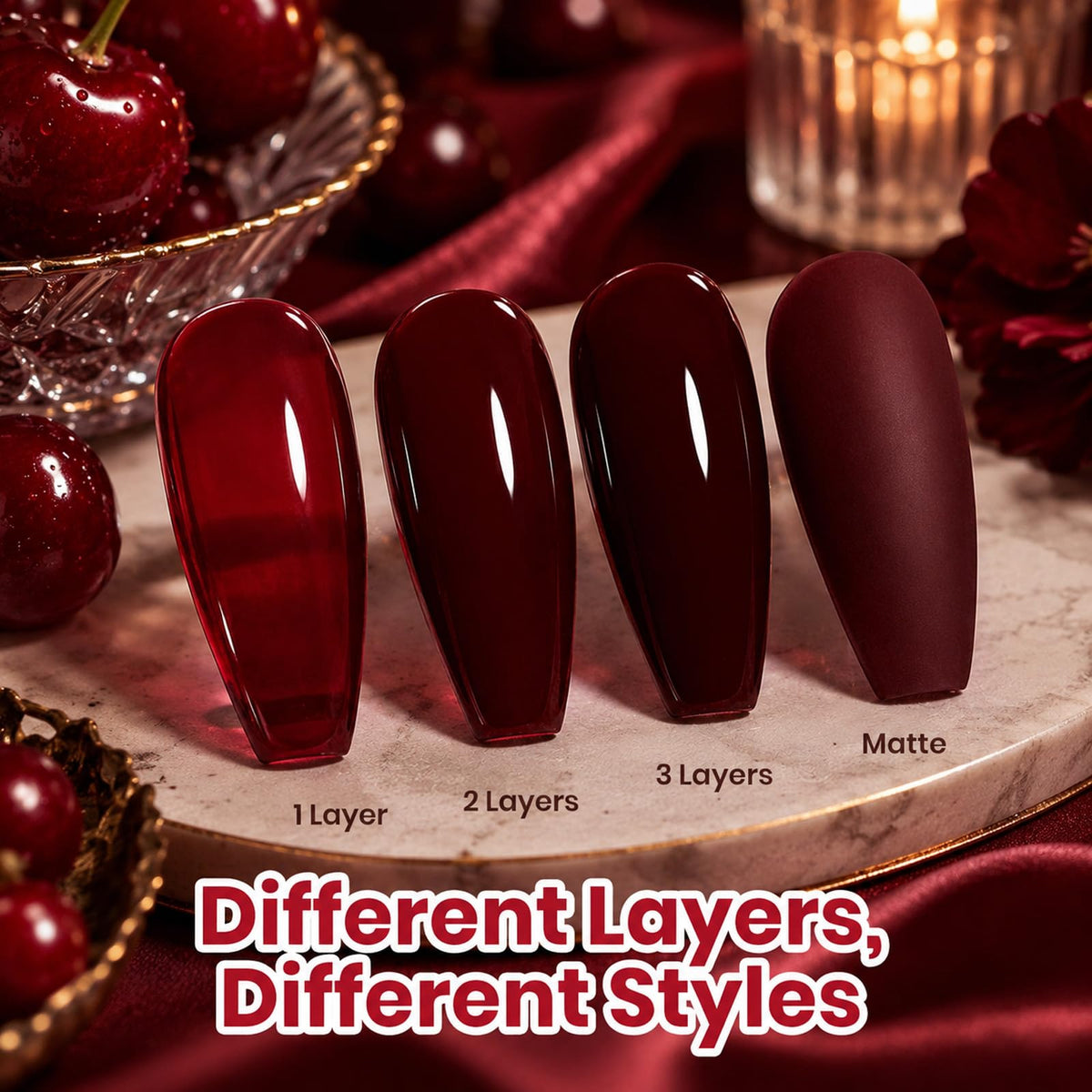 beetles Dark Red Gel Nail Polish Cherry Allure 15ML bottle close-up