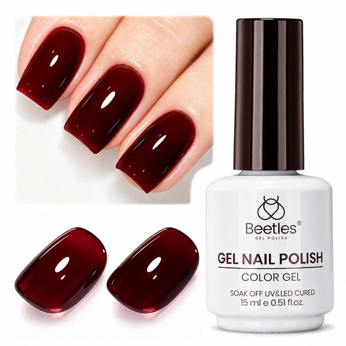 beetles Dark Red Gel Nail Polish Cherry Allure 15ML front view