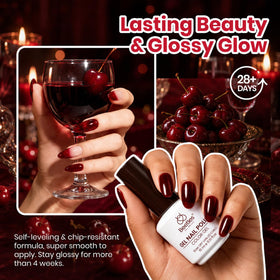 beetles Dark Red Gel Nail Polish Cherry Allure 15ML in lifestyle setting