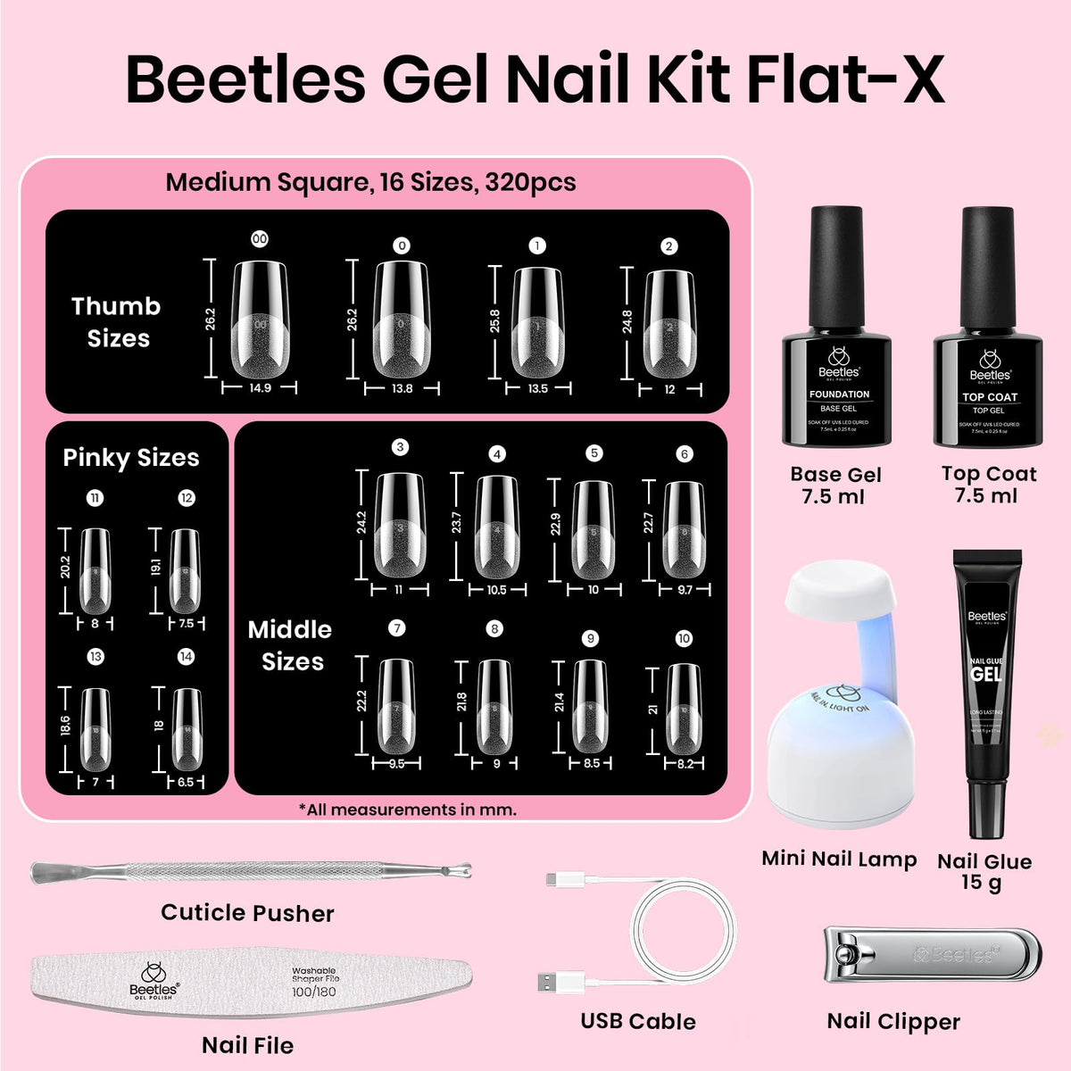 beetles Flat-X Square Nail Tips in various sizes