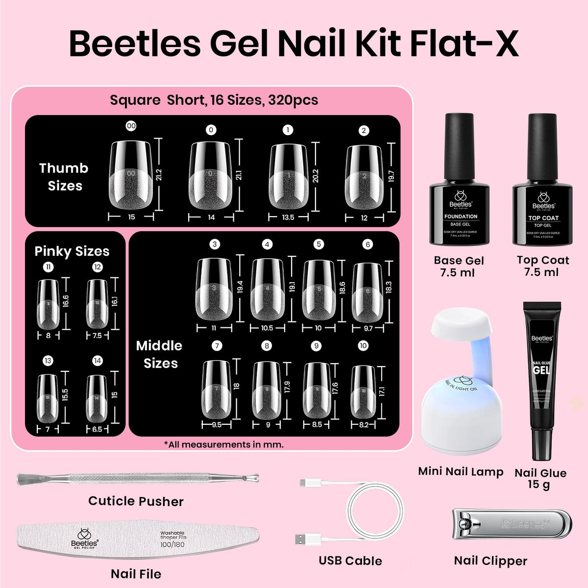 beetles Flat-X Square Nail Tips in various sizes