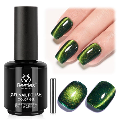 beetles Forest Flame Green Cat Eye Gel Nail Polish 15ML front view