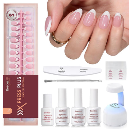 beetles French Tip Press On Nail Kit with 224 short almond nails