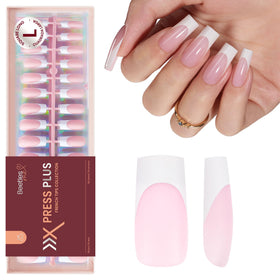 Beetles French Tip Press On Nails 160 Pcs Pink front view