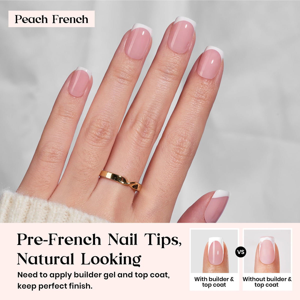beetles French Tip Press On Nails packaging with 210 pieces