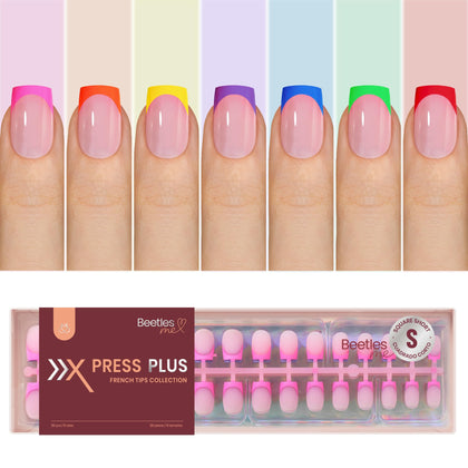 Beetles French Tip Press On Nails Set front view showing 210 pieces