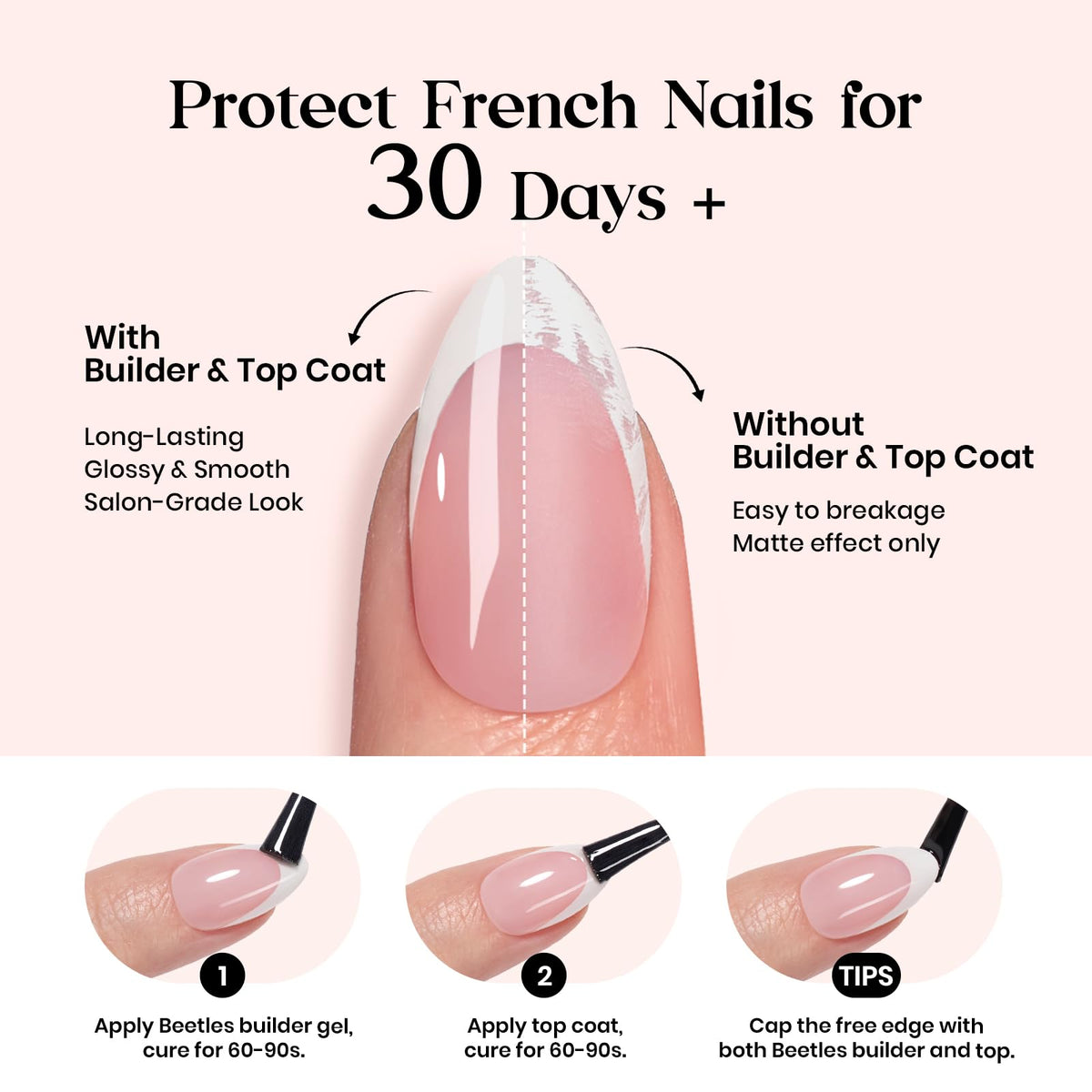 beetles French Tip Press On Nails styled on a hand