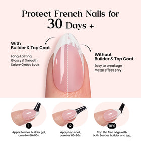 beetles French Tip Press On Nails styled on a hand