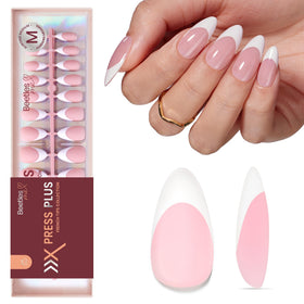 Beetles French Tips Press On Nails 210 pcs medium almond front view