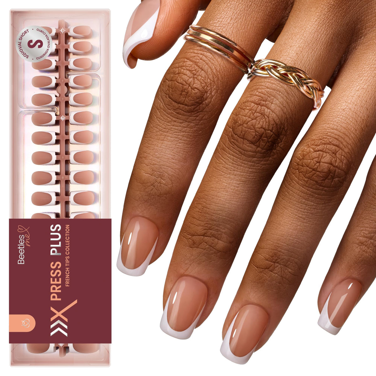 beetles French Tips Press On Nails brown colour front view