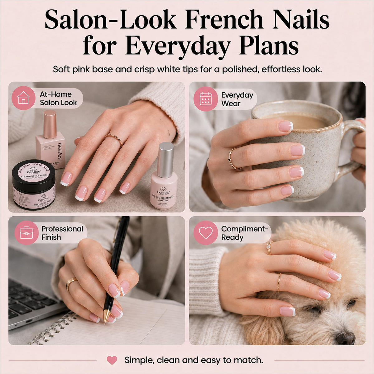 Beetles French Tips Press On Nails with Builder Top Coat