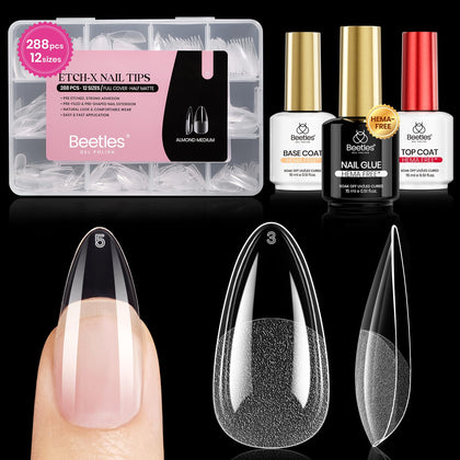 beetles Gel Nail Kit 288pcs medium almond nail tips front view