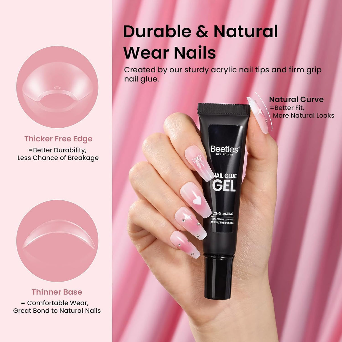 beetles Gel Nail Kit 576 pcs Half Matte Medium Coffin Nail Tips