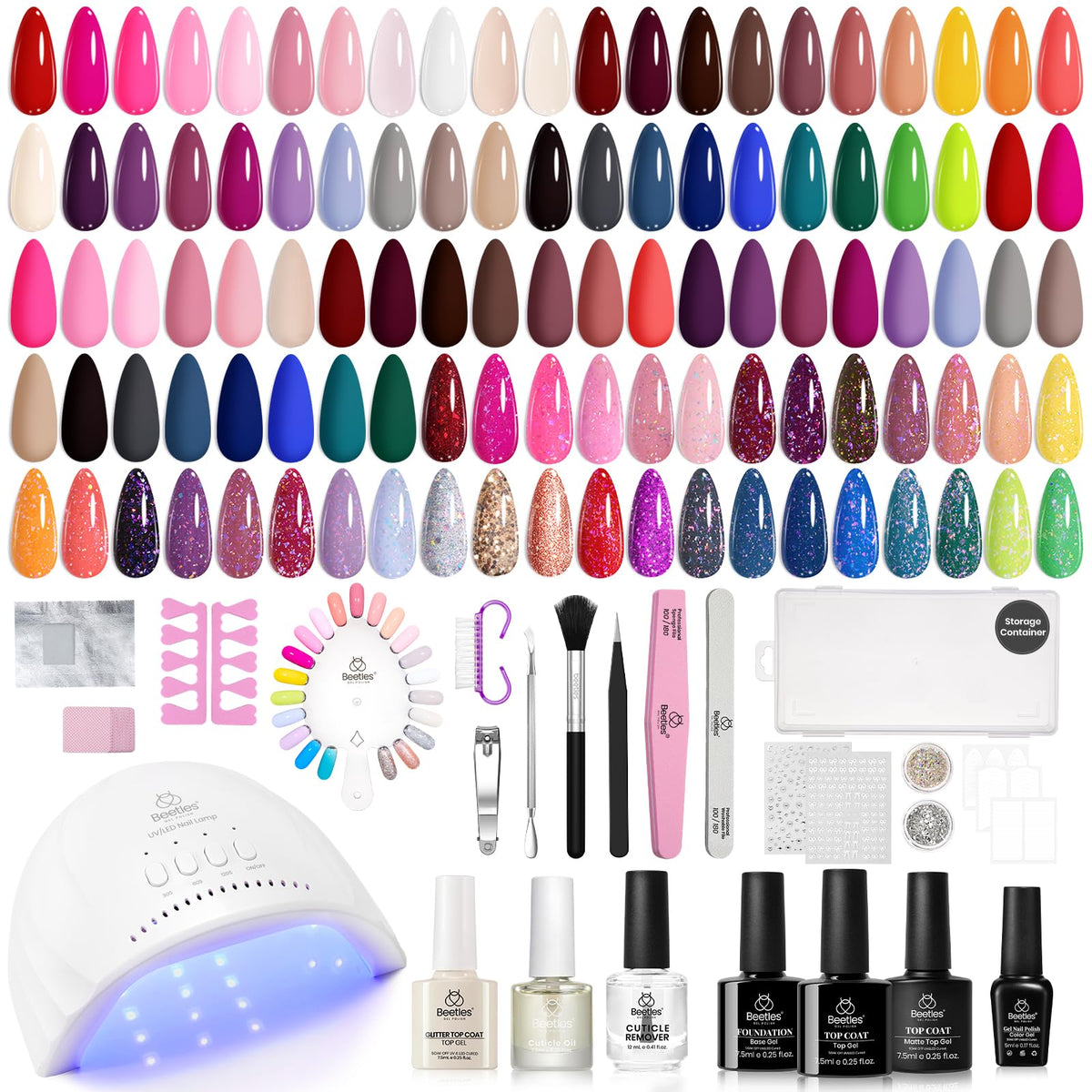 beetles Gel Nail Kit 75Pcs with UV light and colourful gel polishes