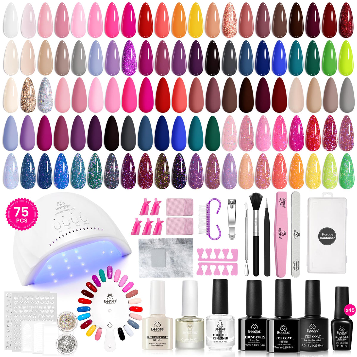 beetles Gel Nail Kit 75PCS with UV Light front view