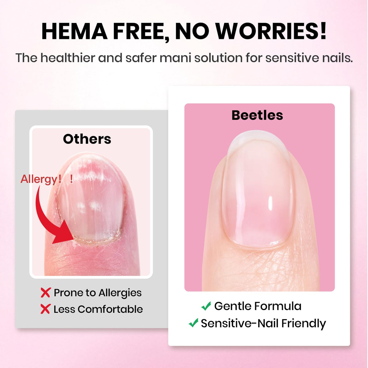 beetles Gel Nail Kit almond nail tips in use
