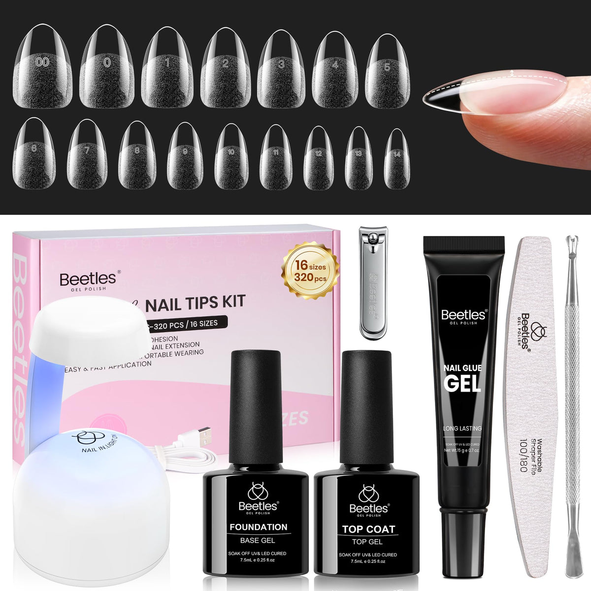 beetles Gel Nail Kit Curve-EX with nail tips and UV lamp
