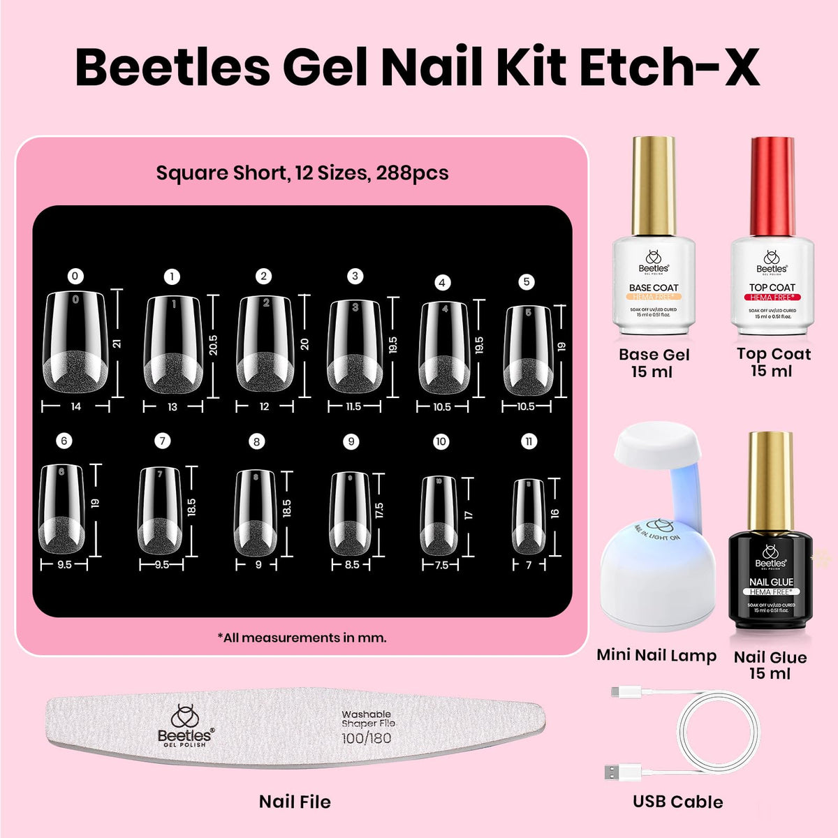 beetles Gel Nail Kit Etch-X base coat and top coat bottles