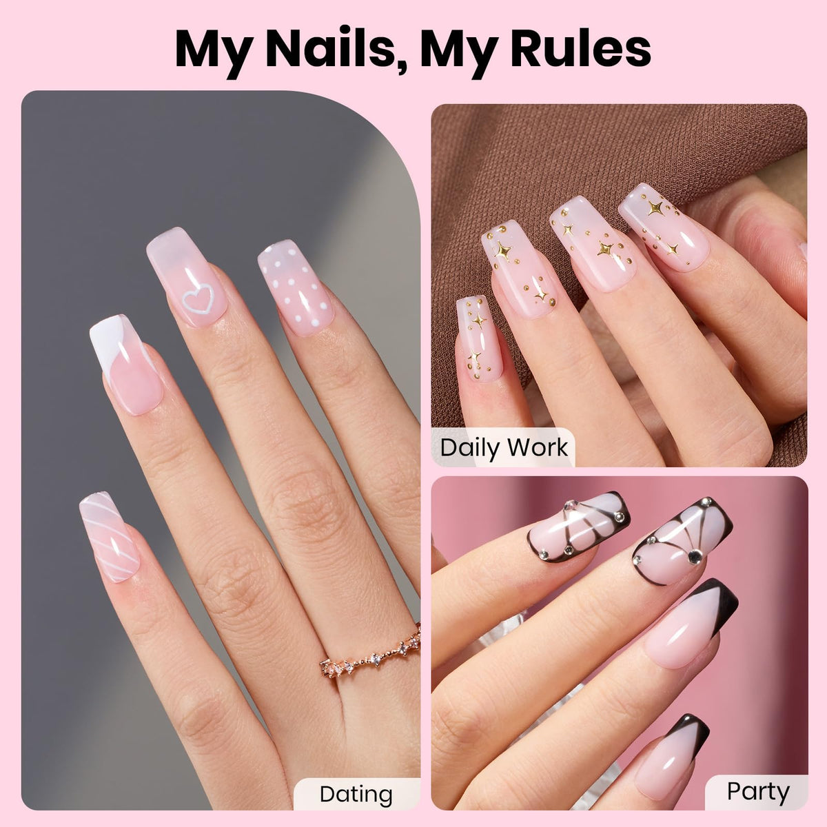 beetles Gel Nail Kit Etch-X square short nail tips in various sizes