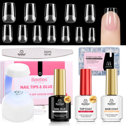 beetles Gel Nail Kit Etch-X square short nail tips set front view