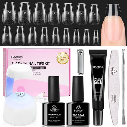 beetles Gel Nail Kit Flat-X Coffin Short with nail tips and tools