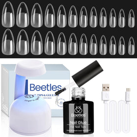 beetles Gel Nail Kit including almond nail tips and UV lamp