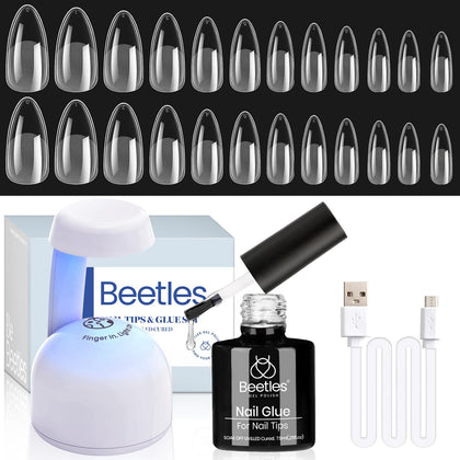 beetles Gel Nail Kit including almond nail tips and UV lamp