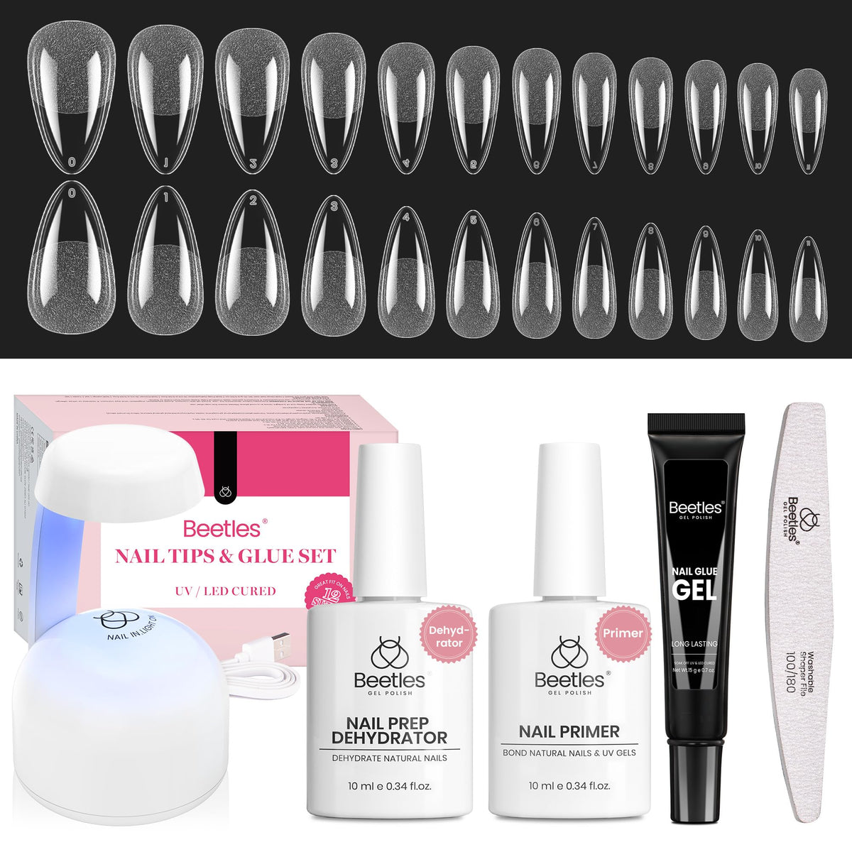 beetles Gel Nail Kit including nail tips and UV lamp