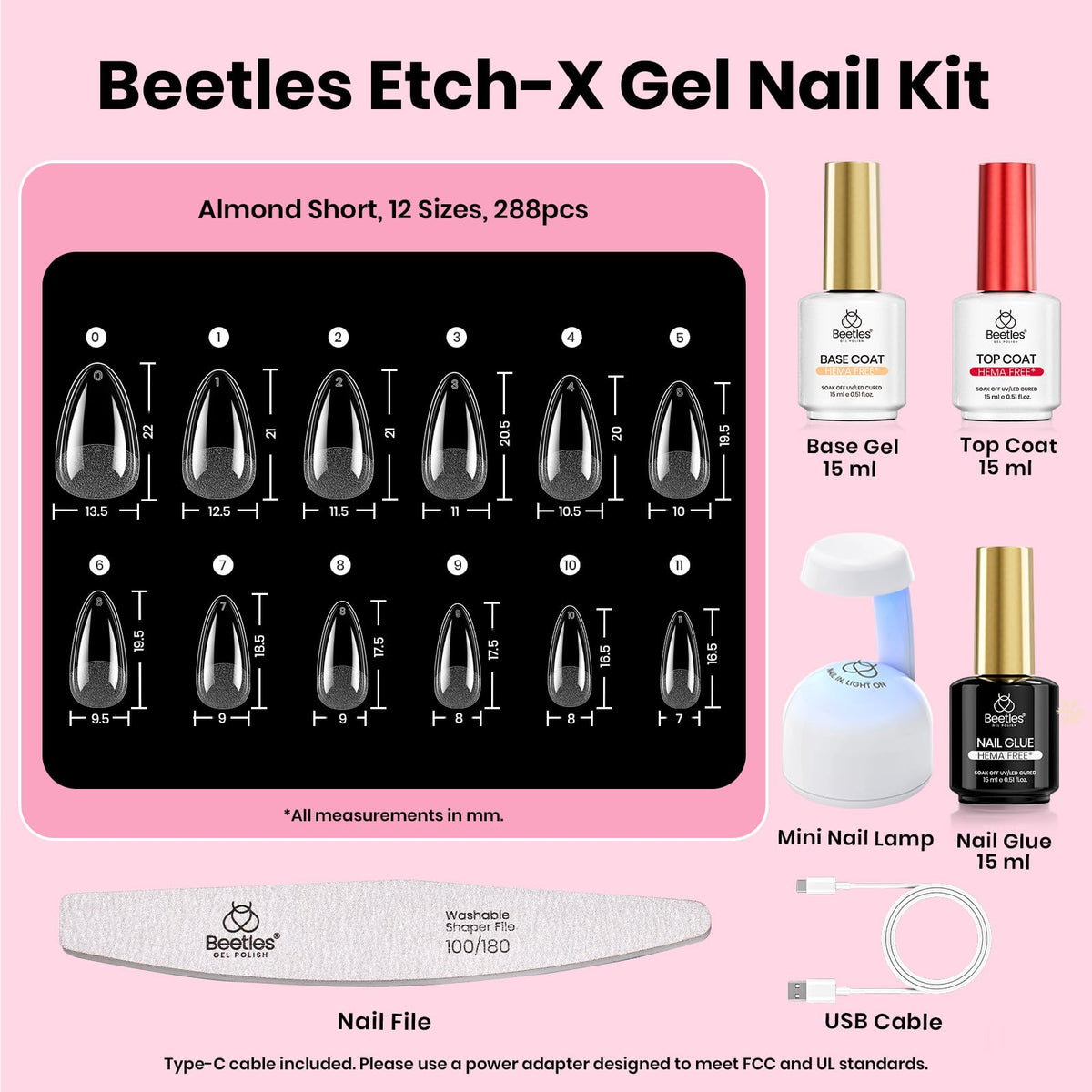 beetles Gel Nail Kit showing various nail tip sizes