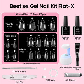 beetles Gel Nail Kit showing various sizes of almond nail tips