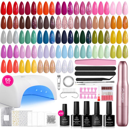 beetles Gel Nail Polish Kit 55 Pcs with nail drill and LED lamp