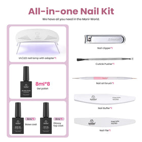 beetles Gel Nail Polish Kit components laid out on a table