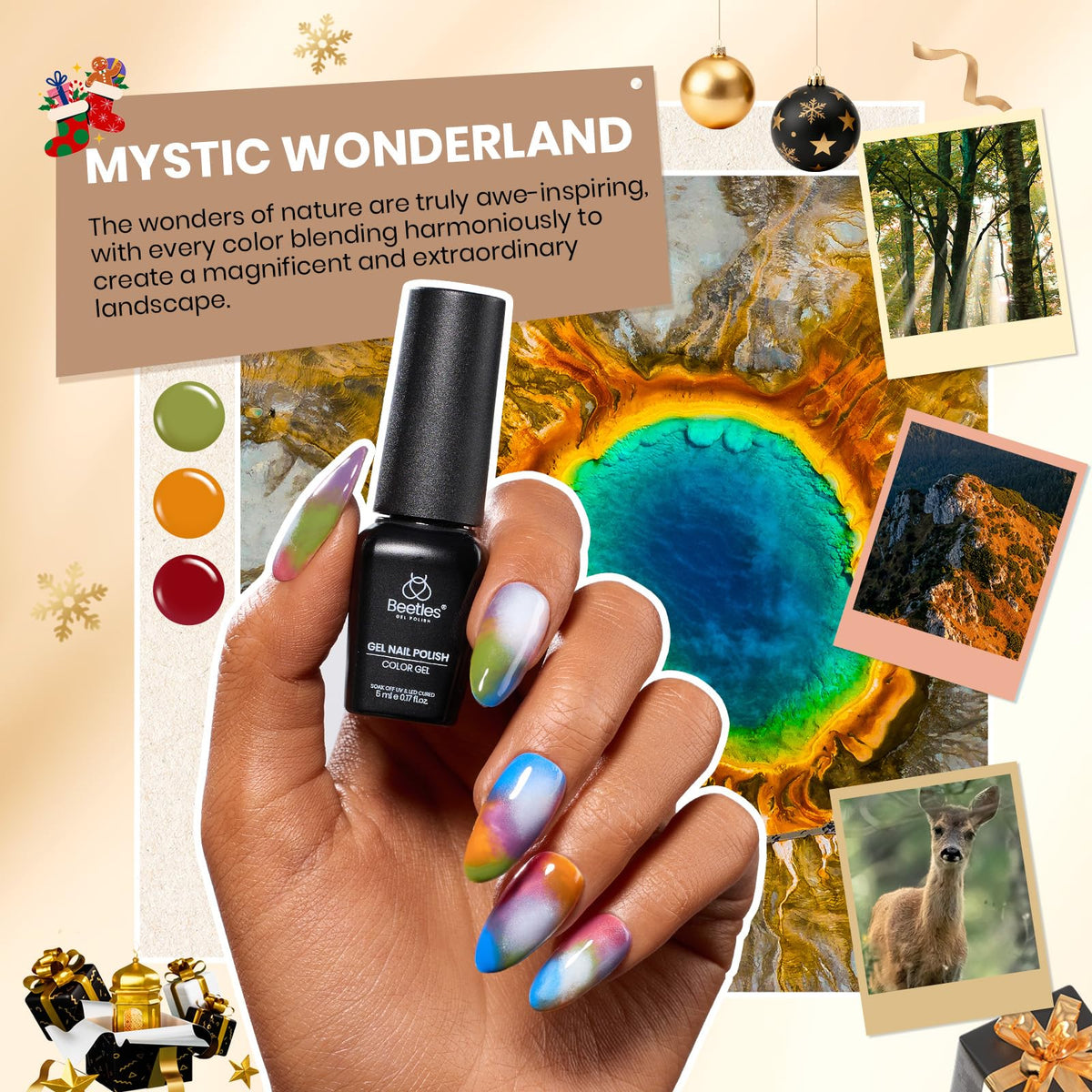 beetles Gel Nail Polish kit displayed with finished nails