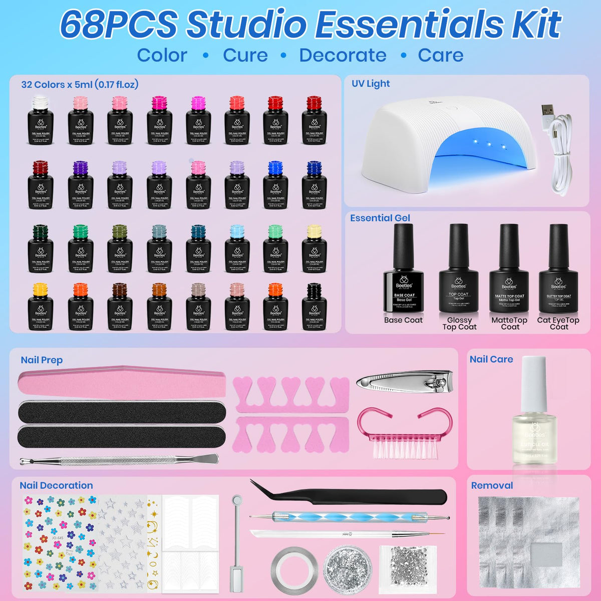 beetles Gel Nail Polish Kit tools and accessories