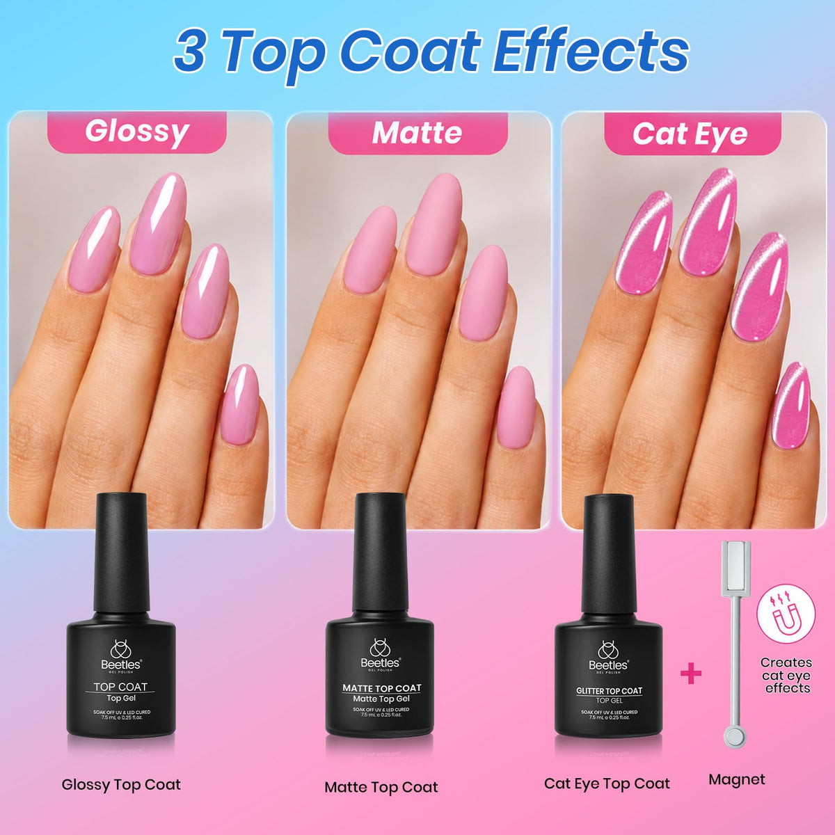beetles Gel Nail Polish Kit with cat eye glitter top coat