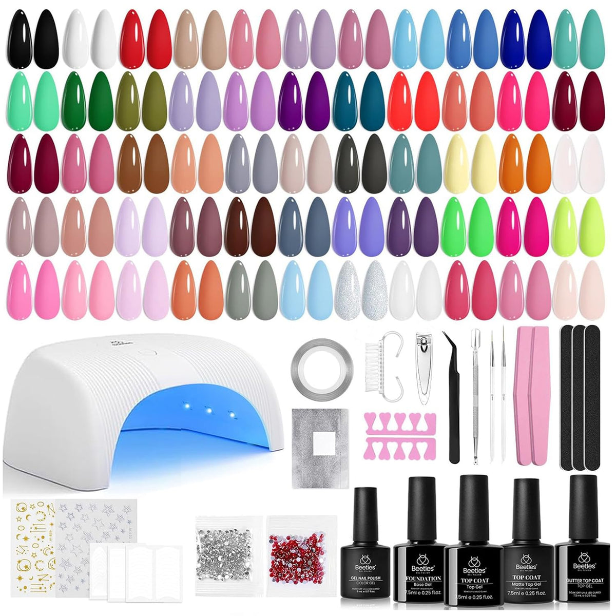beetles Gel Nail Polish Kit with UV light and various nail tools