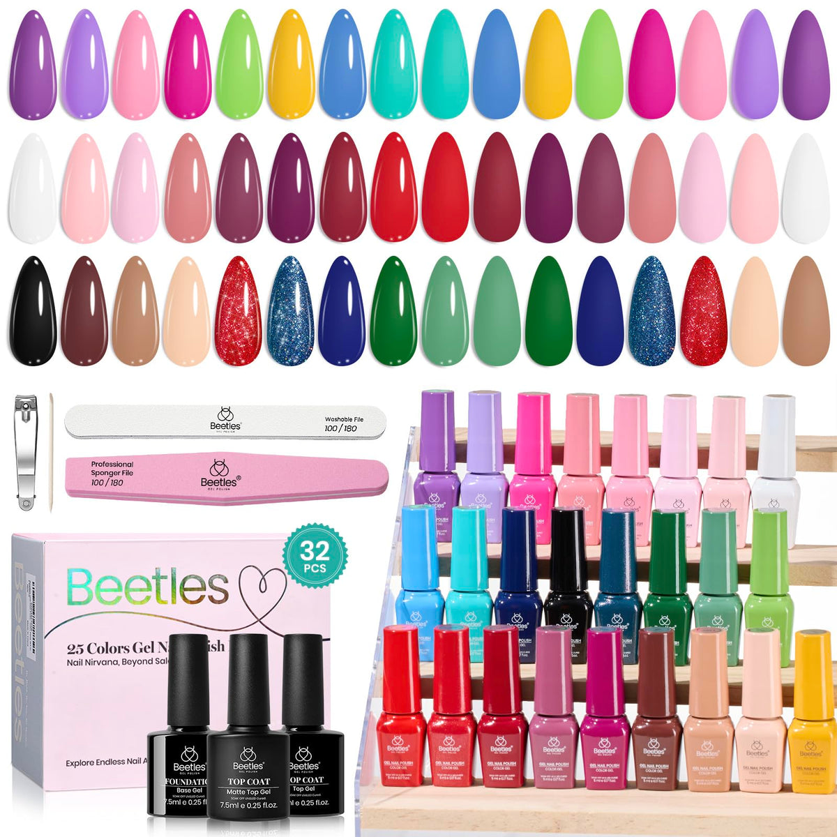 beetles Gel Nail Polish Set 25 colourful bottles front view