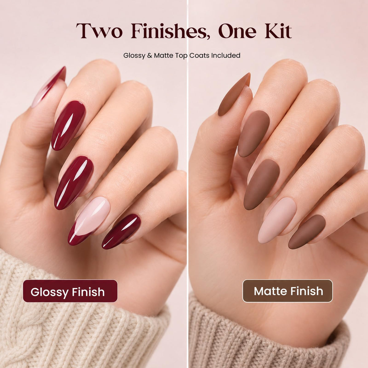 beetles Gel Nail Polish Set displaying rich burgundy and nude shades
