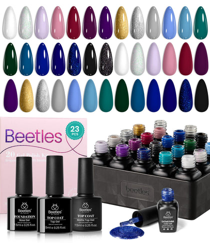 beetles Gel Nail Polish Set with 20 mini gel polish bottles and top coats