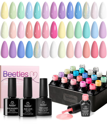 beetles Gel Nail Polish Set with 20 pastel colours and top coats