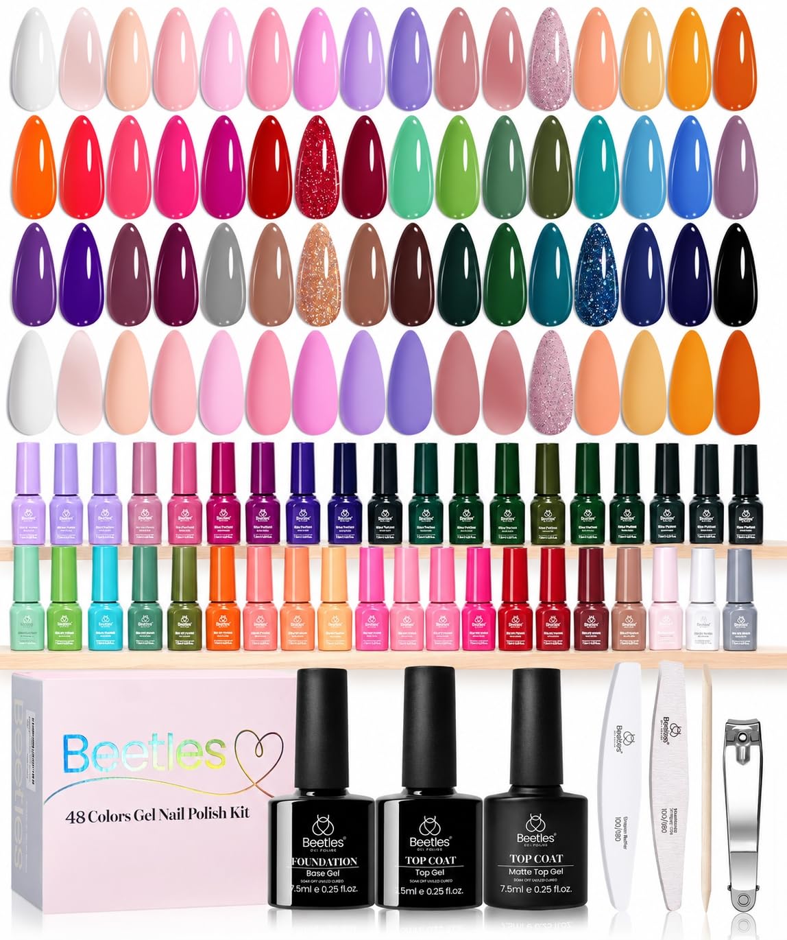 beetles Gel Nail Polish Set with 48 colours displayed