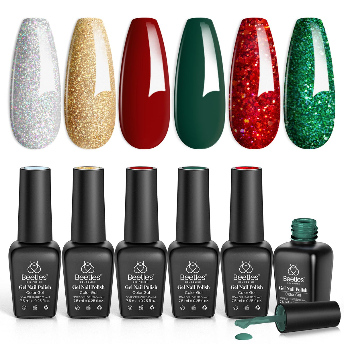 beetles Gel Nail Polish Set with six vibrant shades front view