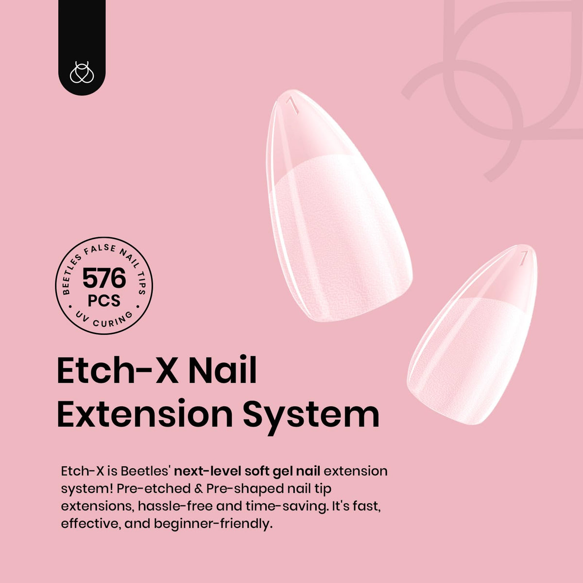 Beetles Gel Nail Tips 576Pcs Short Almond side view